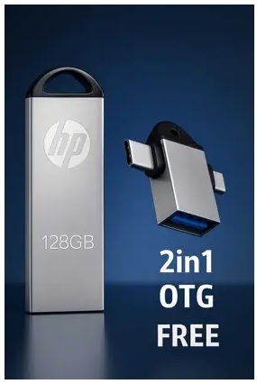 HP 128GB PENDRIVE FREE USB OTG 128 GB Pen Drive Compatible with Audio Player, Laptop, Gaming Console, Mobile, Tablet USB 3.0 Metal Case (Silver)