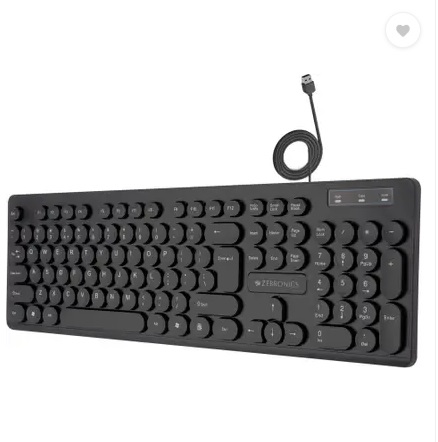 ZEBRONICS ZEB-K24 slim design, retractable stand, 1.3 meter textured cable, Chiclet keys Wired USB Standard Desktop Keyboard Compatible with Desktop, Laptop, Mac Easy to Use,Plug and Play,Quick, Comfy Durable body (Black)