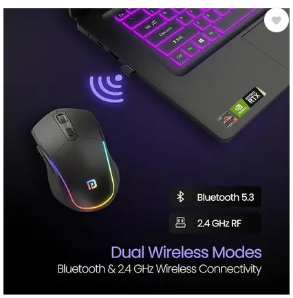 Portronics Toad One Bluetooth Wireless Mouse with 6 Buttons, RGB Lights, Rechargeable Wireless Ambidextrous Optical Mouse with Bluetooth (2.4GHz Wireless, Bluetooth, Black)