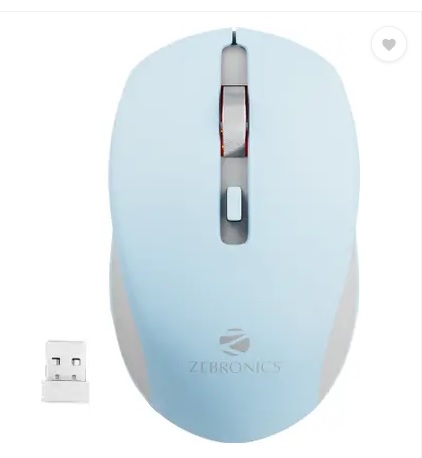 ZEBRONICS Jaguar Wireless Ambidextrous Optical Mouse Wireless Mouse, High Precision, 4 Buttons, Plug & Play Ambidextrous (2.4GHz Wireless, Blue)