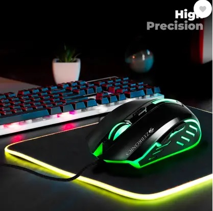 ZEBRONICS Sniper Wired Ambidextrous Optical Gaming Mouse High Precision Gaming Mouse, 2400DPI, 6 Buttons, RGB Light, Weight Plug & Play (USB 3.0, Black)