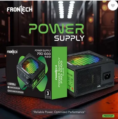 Frontech PRO 1000 Gaming Power Supply, RGB 120mm Fan, PCI-E (6+2) Pin, OCP/OVP/SCP 600 Watts Computer PSU with 3 SATA Cables (Black)