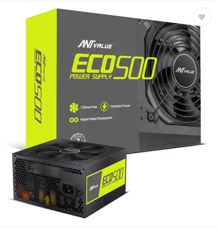 Ant ECO500 Non Modular Gaming Power Supply/PSU for PC 500 Watts Computer PSU with 4 SATA Cables (Black)