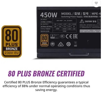 COOLER MASTER MWE 450 Bronze 450 Watts Computer PSU with 2 SATA Cables (Black)